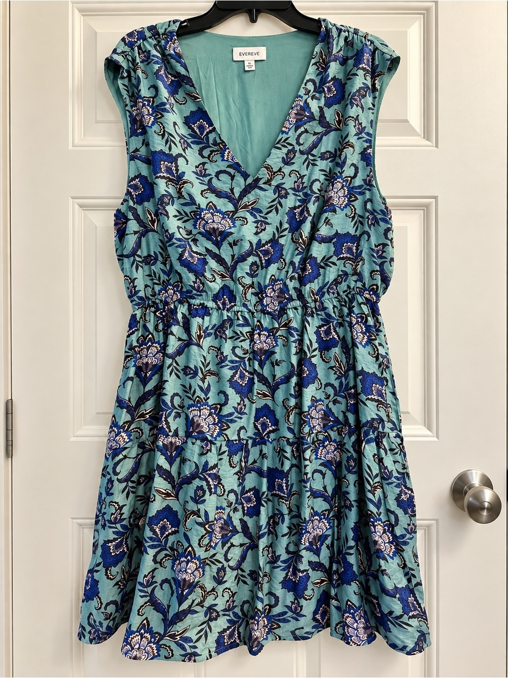 EVEREVE Georgia Mini Dress in Teal Multi Floral/Size XL